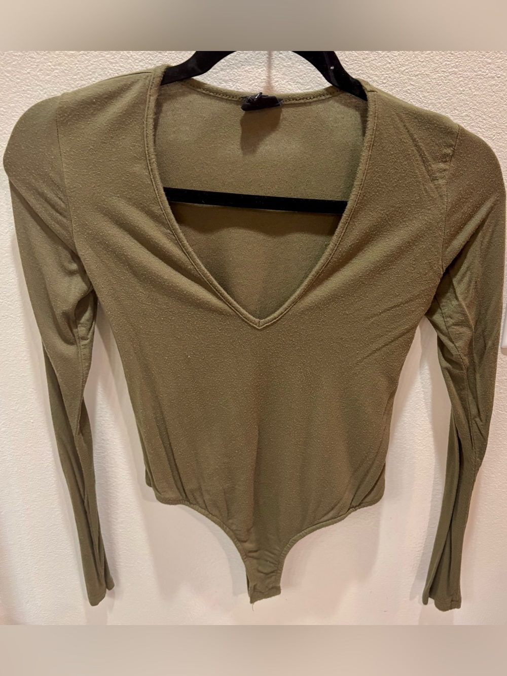 NUDE Olive Green V-Neck Long Sleeve Bodysuit